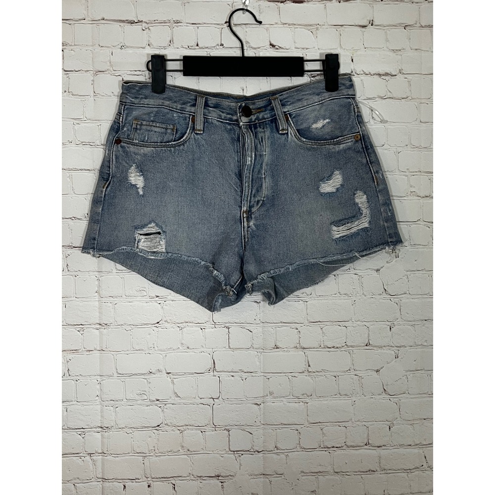 BLANKNYC Womens Distressed Denim Shorts Light Wash Button Fly Size 27
